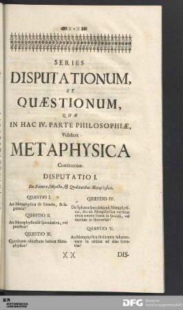 Series Disputationum, Et Quæstionum