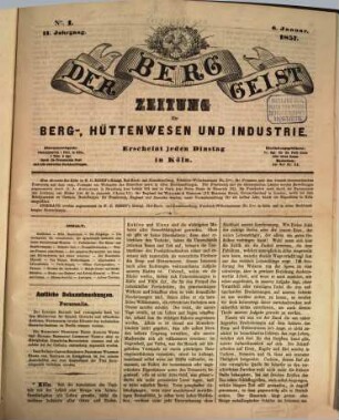 Der Berggeist : Zeitung für Berg-, Hüttenwesen u. Industrie, 2. 1857