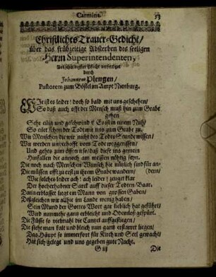 Carmina. Christliches Trauer Gedicht/ [...]