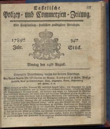 34tes Stueck, Montag den 24ten August. 1789
