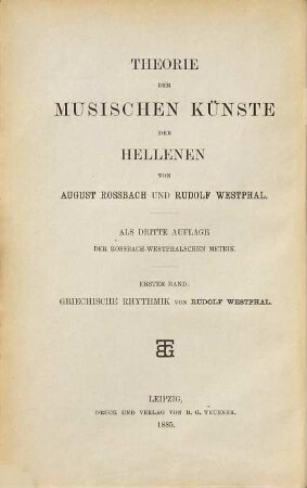 Theorie der musischen Künste der Hellenen, 1. Griechische Rhythmik
