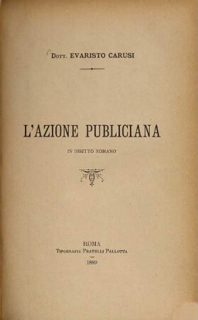 L' azione publiciana in diritto romano