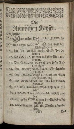 Die Römischen Kayser. - Occidentalische Kayser vor dem grossen Interregno.