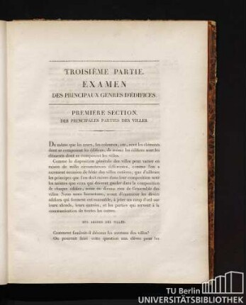 Premiére Section des principales parties des villes.