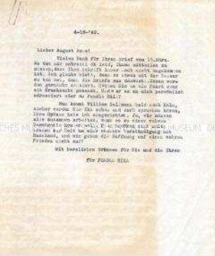 Brief des Pendle Hill College an deutsche Quäker - Sachkonvolut