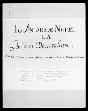 Novella in libros Decretalium — Buchseite Titelblatt