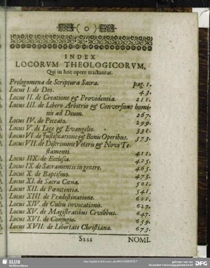 Index Locorum Theologicorum, Qui in hoc opere tractantur