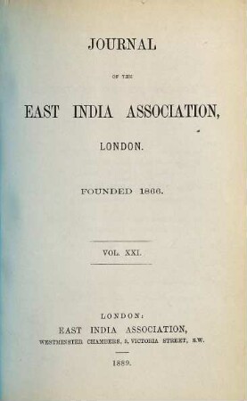 Journal of the East India Association. 21. 1889