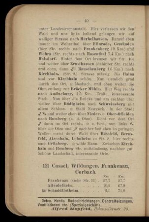 12) Cassel, Wildungen, Frankenau, Corbach