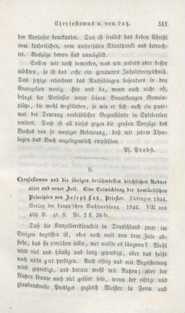 511-524 [Rezension] Lutz, Joseph, Chrysostomus und die übrigen berühmtesten kirchlichen Redner alter und neuer Zeit