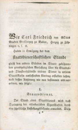 Siebentes ConstitutionsEdict die dienerschaftliche Verfassung des Großherzogthums Baden betreffend.