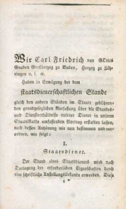 Siebentes ConstitutionsEdict die dienerschaftliche Verfassung des Großherzogthums Baden betreffend.