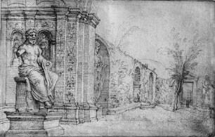 Die römischen Skizzenbücher von Marten van Heemskerck (Erster Band) — Gartenterrasse in Villa Madama, Folio 24recto