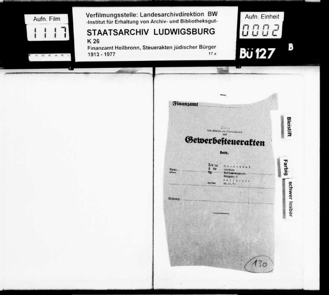 Rosenthal, Hermann; Kaufmann *16.11.1873 [Heilbronn] [22.08.1942 nach Theresienstadt dep., dort gest. 08.12.1943] Wohnorte: Heilbronn, [Haigerloch] Firma: Wollwarengeschäft (Heilbronn)