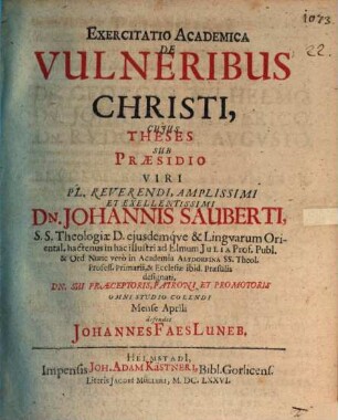 Exercitatio acad. de vulneribus Christi