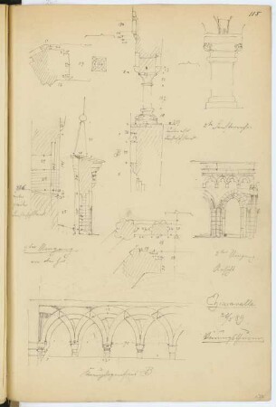 Kloster Chiaravalle Milanese, Mailand: Details vom Vierungsturm (aus: Skizzen- und Fotoalbum 3)