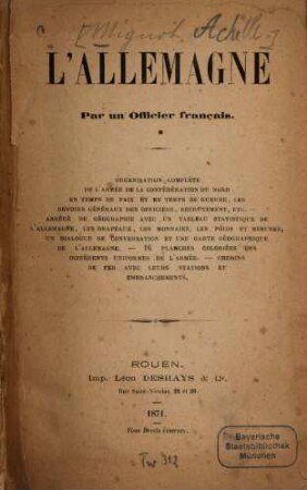 L' Allemagne : Par un Officier français