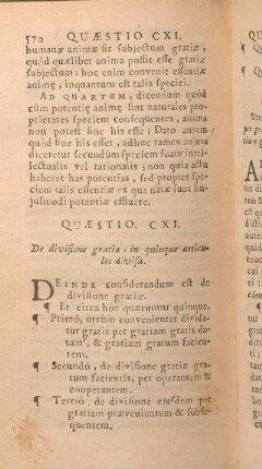 Quaestio CXI. De divisione gratiae, in quinque articulos divisa.