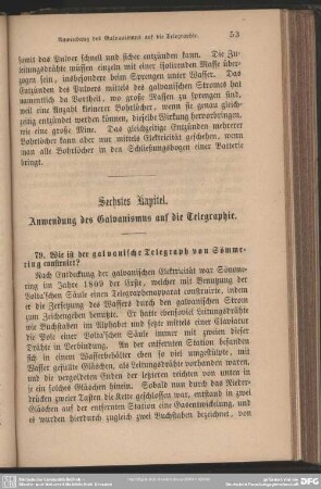 Sechstes Kapitel. Anwendung des Galvanismus auf die Telegraphie