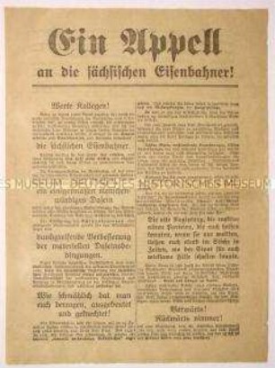 Programmatischer Treueaufruf des Deutschen Eisenbahner-Verbandes an die sächsischen Eisenbahner