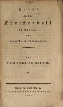 Zuruf an das Christenvolk