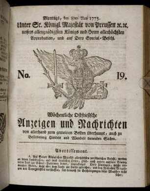 No. 19. Montags, den 8ten May 1775