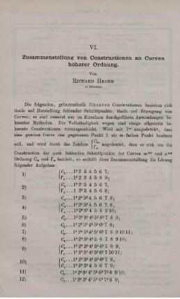 VI. Zusammenstellung von Constructionen an Curven höherer Ordnung.