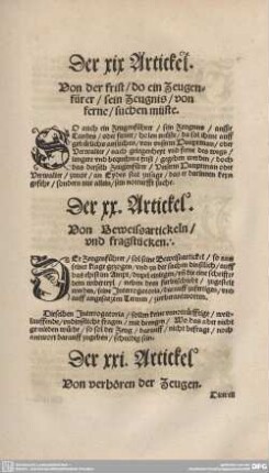 Der XX. Artickel. Von Beweissartickeln / und fragstücken.