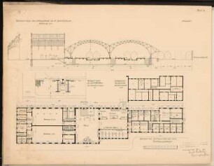 Umbau der Bahnhofsanlagen in A Schinkelwettbewerb 1907: Empfangsgebäude und Bahnhofshallen. Querschnitt 1:200