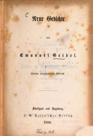 Neue Gedichte von Emanuel Geibel
