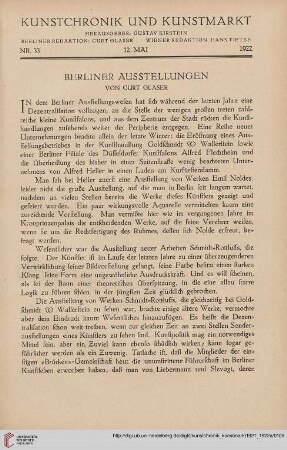 Neue Folge 33 = Jahrgang 57: Berliner Ausstellungen