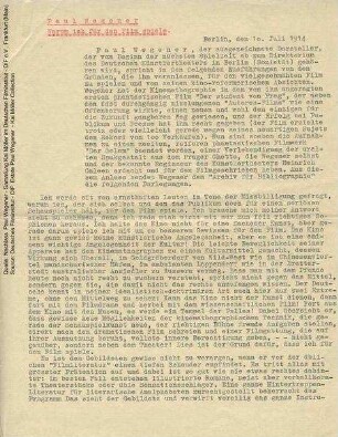 Warum ich für den Film spiele. Aufsatz, 1914