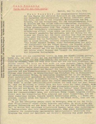 Warum ich für den Film spiele. Aufsatz, 1914