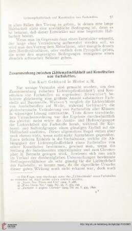 Zusammenhang zwischen Lichtempfindlichkeit und Konstitution von Farbstoffen
