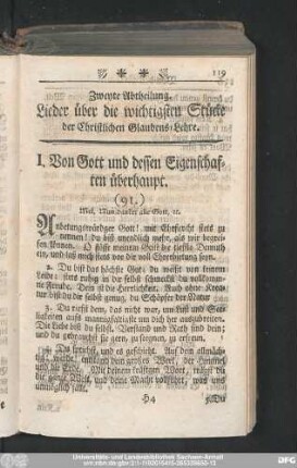 I. Von Gott und dessen Eigenschaften überhaupt.
