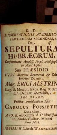Diss. acad. de sepultura Hebraeorum : Pars 2da