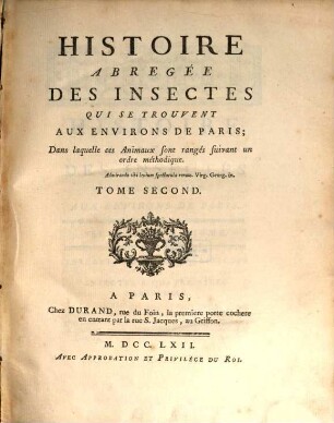 Histoire Abregée Des Insectes Qui Se Trouvent Aux Environs De Paris : Dans laquelle ces Animaux sont rangés suivant un ordre méthodique. 2