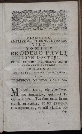 Clarissimo Amplissimo Et Consultissimo Viro Domino Brodero Pauli, ...