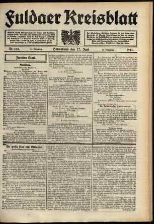 Zweite Ausgabe vom Samstag, den 17. Juni 1911.