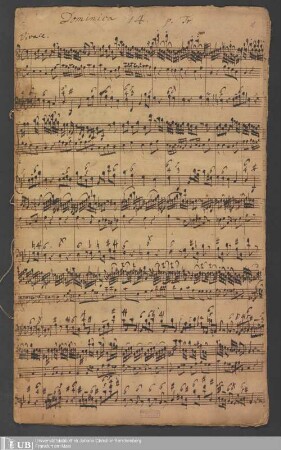 Ms. Ff. Mus. 1224 - Am 14 Sonnt. nach Trinit. : Kommt herzu, laßet uns dem Herrn frolocken : C. A. T. B., 2 violini, 2 hautbois se piace, 1 viola, violoncello et organo : 1727