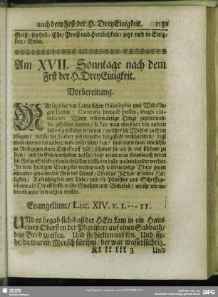 Am XVII. Sonntage nach dem Fest der Heil. DreyEinigkeit