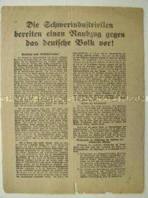 KPD-Flugblatt mit Polemik gegen die Schwerindustrie