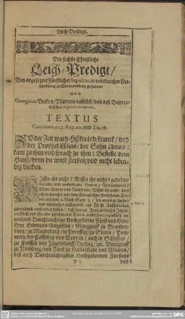 Die sechste Christliche Leich-Predigt