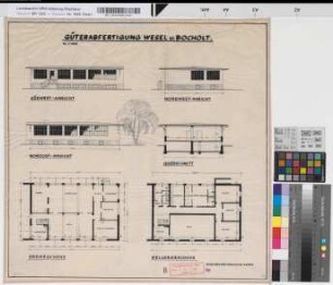 Güterabfertigung Wesel und Bocholt: Grundrisse, Ansichten, Querschnitt, M. 1:50 Hga, Sknr.: 1, Fanr.: 1, Bunr.: 3