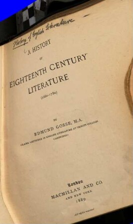 A history of eighteenth century literature : (1660-1780)