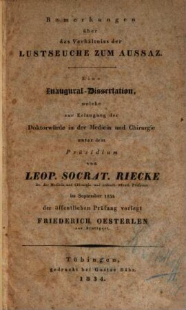 Bemerkungen über das Verhältniss der Lustseuche zum Aussaz