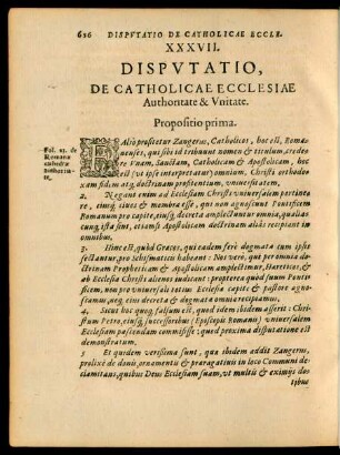 XXXVII. Disputatio, De Catholicae Ecclesiae Authoritate & Unitate.