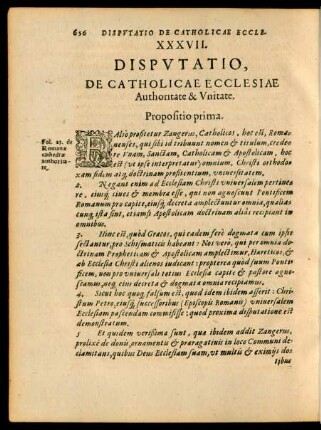 XXXVII. Disputatio, De Catholicae Ecclesiae Authoritate & Unitate.