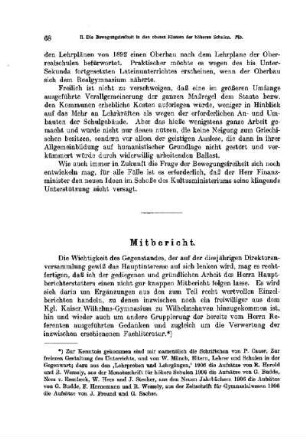 Die Bewegungsfreiheit in den oberen Klassen der höheren Schulen : [Mitbericht]