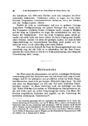 Die Bewegungsfreiheit in den oberen Klassen der höheren Schulen : [Mitbericht]